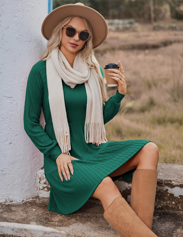 Zephyra Vestito in Maglia Donna – Scollo a V, Maniche Lunghe & A-Line con Tasche