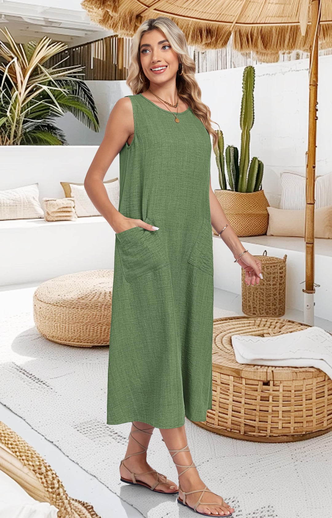 Lirienne Vestito Maxi Donna – Senza Maniche, Linea H & Tasche Casual Estive