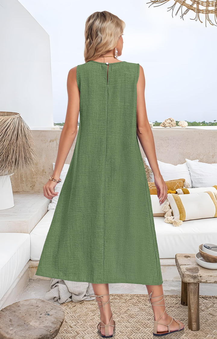 Lirienne Vestito Maxi Donna – Senza Maniche, Linea H & Tasche Casual Estive