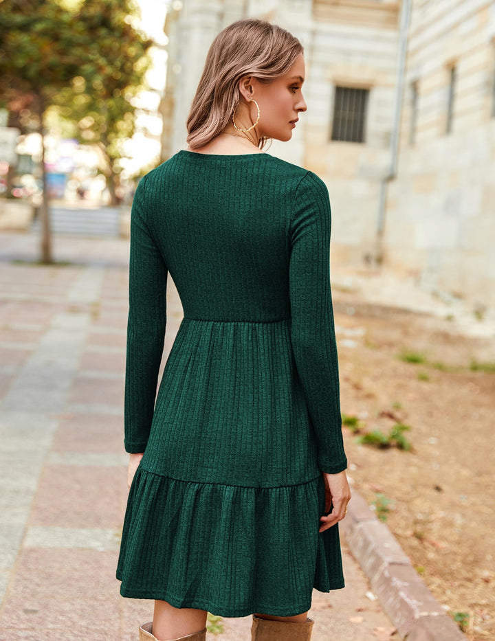 Lakelyn Vestito Donna Autunno – Maniche Lunghe, Collo Tondo & Tasche con Linea A Elegante