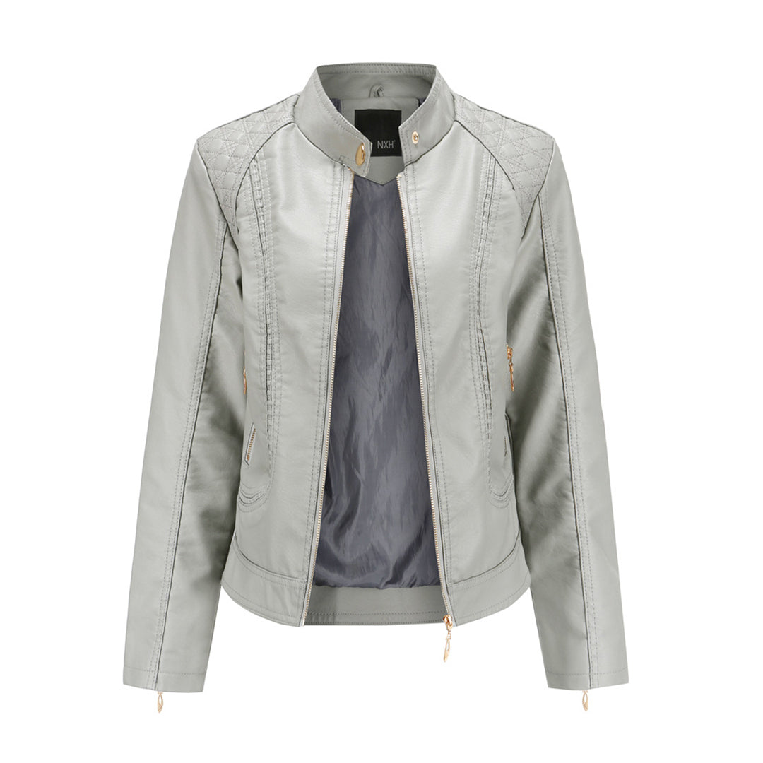 Carla Giacca Biker Donna Cropped – Bunda z ekologické kůže s vysokým límcem a prošívanými detaily