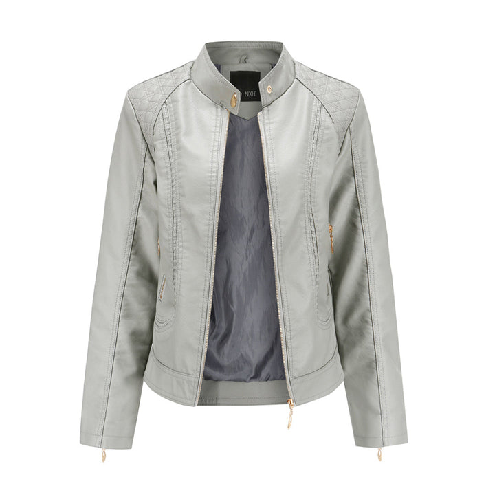 Carla Giacca Biker Donna Cropped – Bunda z ekologické kůže s vysokým límcem a prošívanými detaily