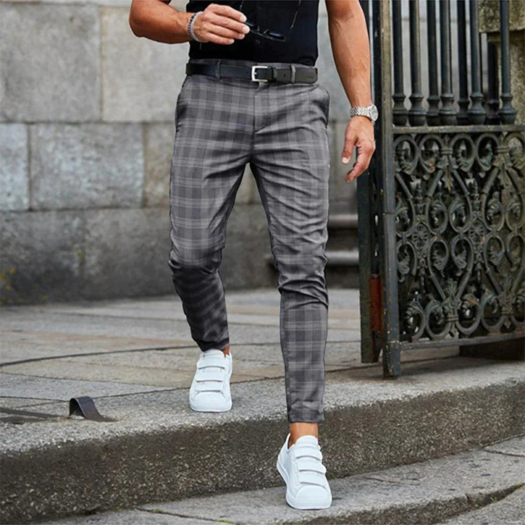 Matthias | Pantaloni elastici în carouri pentru bărbați | Croială slim