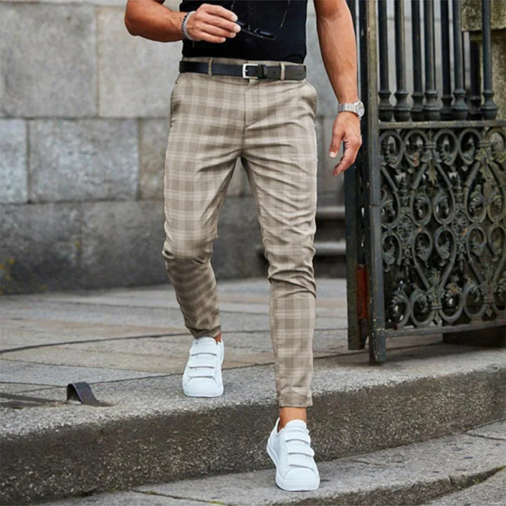 Matthias | Pantaloni elastici în carouri pentru bărbați | Croială slim