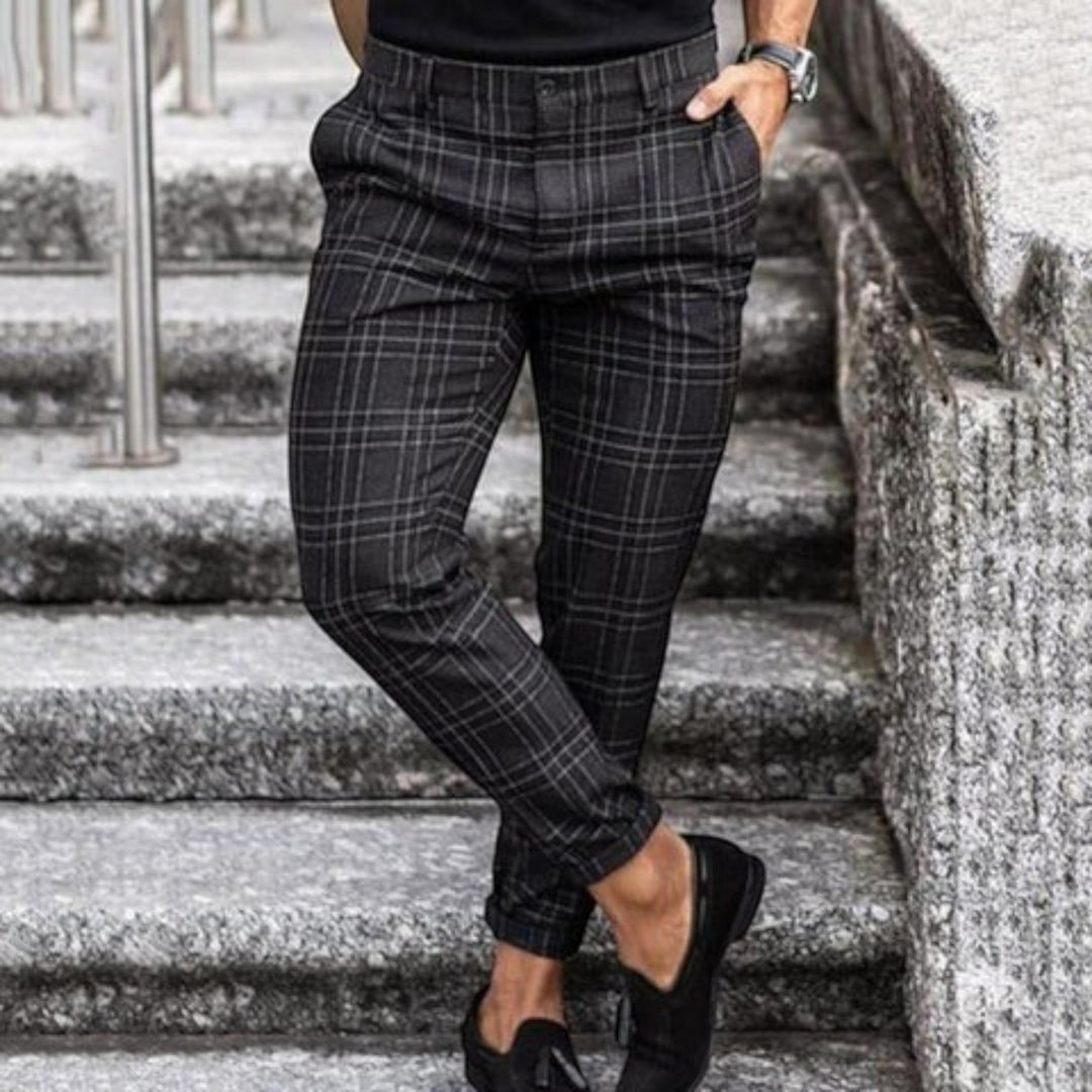 Matthias | Pantaloni elastici în carouri pentru bărbați | Croială slim