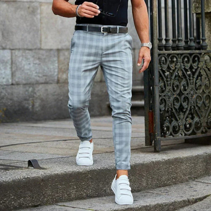 Matthias | Pantaloni elastici în carouri pentru bărbați | Croială slim