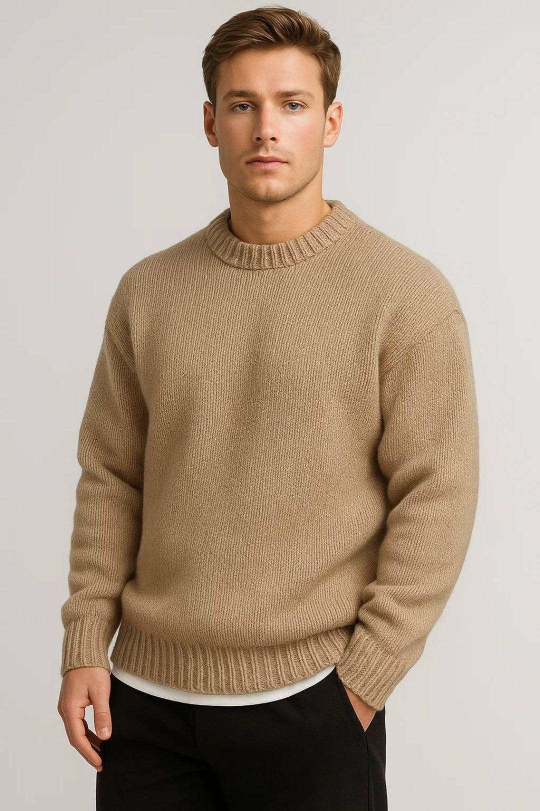 Amon Maglione Homme Col Rond – Pull Décontracté Chaud avec Maille Épaisse et Coupe Décontractée