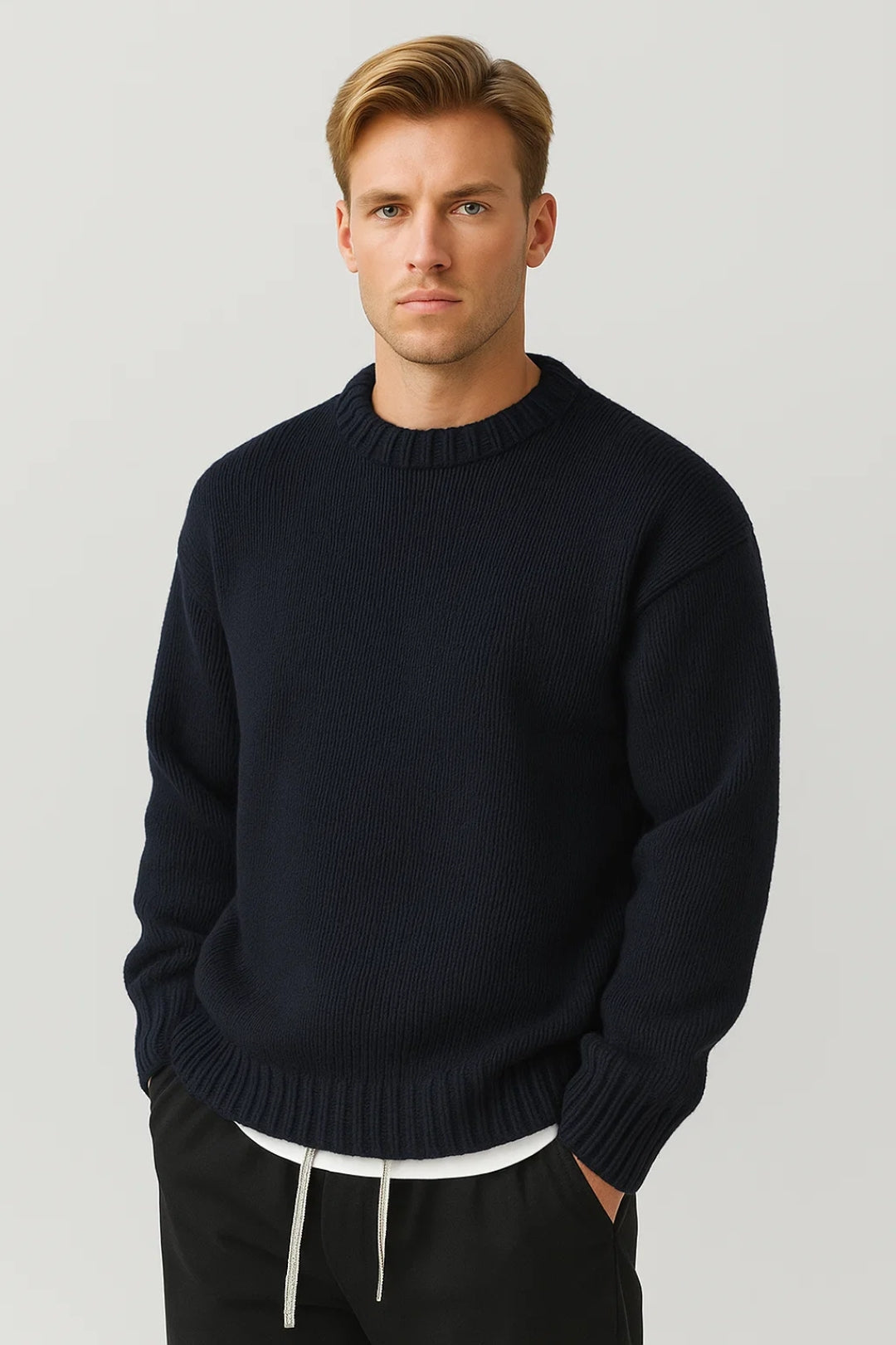 Amon Maglione Homme Col Rond – Pull Décontracté Chaud avec Maille Épaisse et Coupe Décontractée