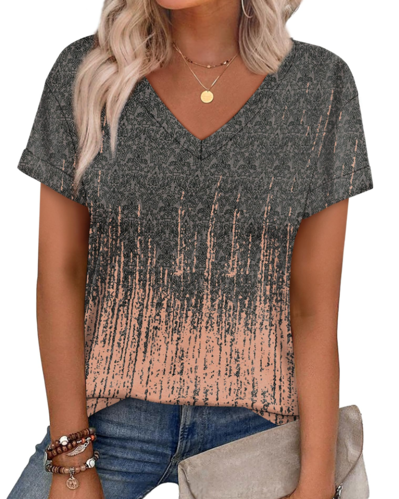T-shirt Isela Femme – Col en V, Manches Relevées & Top Décontracté Coupe Ample