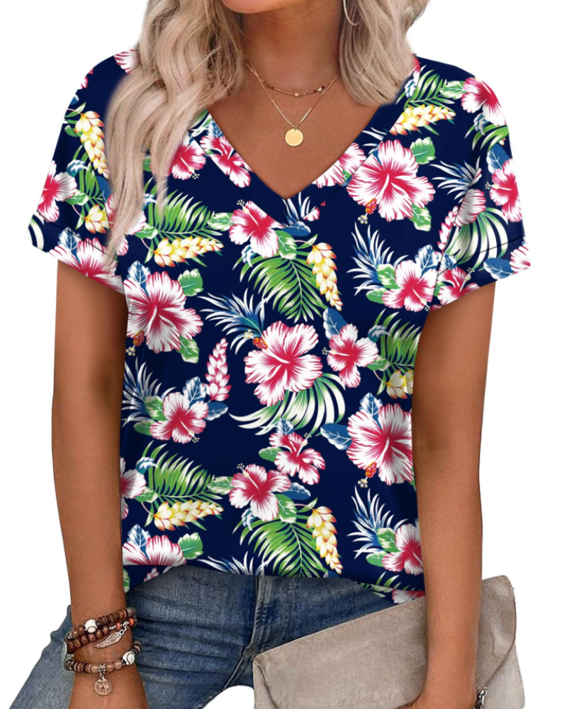 T-shirt Isela Femme – Col en V, Manches Relevées & Top Décontracté Coupe Ample