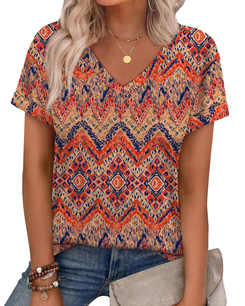 T-shirt Isela Femme – Col en V, Manches Relevées & Top Décontracté Coupe Ample