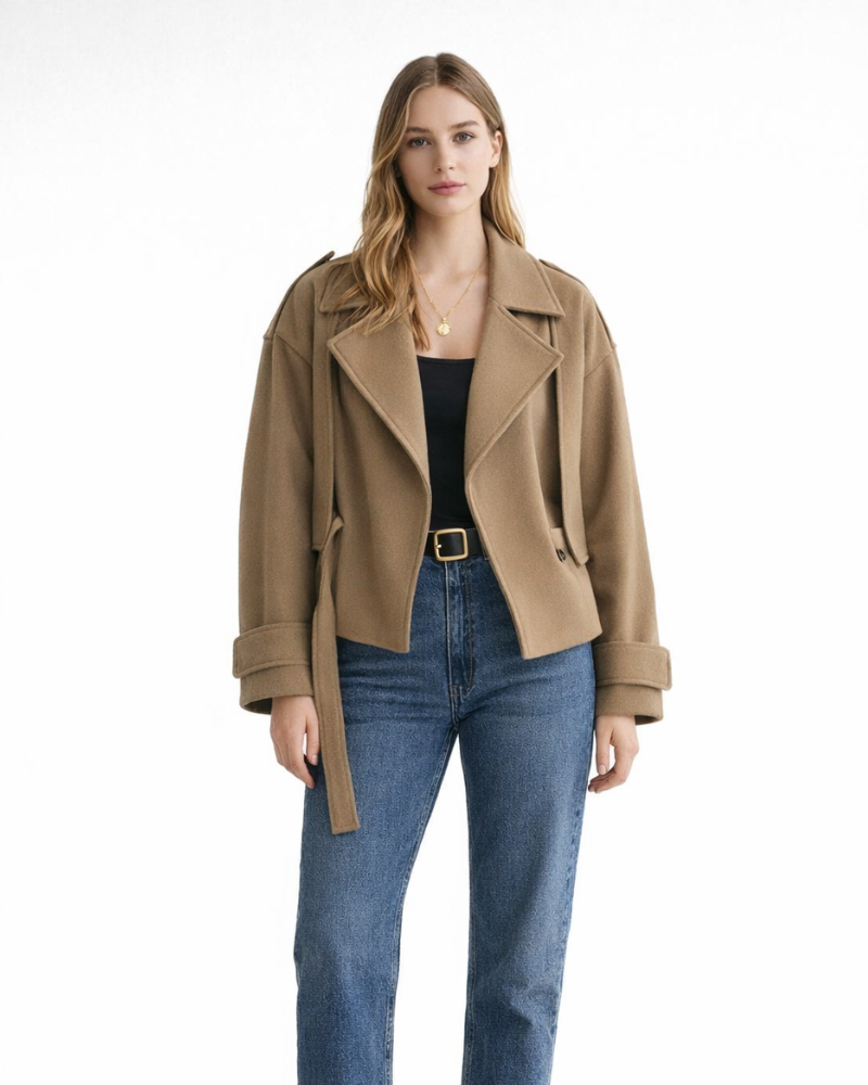 Selene Giacca Donna Corta con Cintura – Giacca Elegante con Revers Ampio Stile Urbano