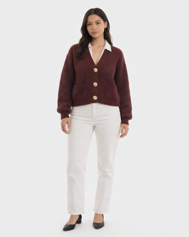 Cardigan scurt Magda pentru femei din tricot – Pulover moale cu nasturi elegant