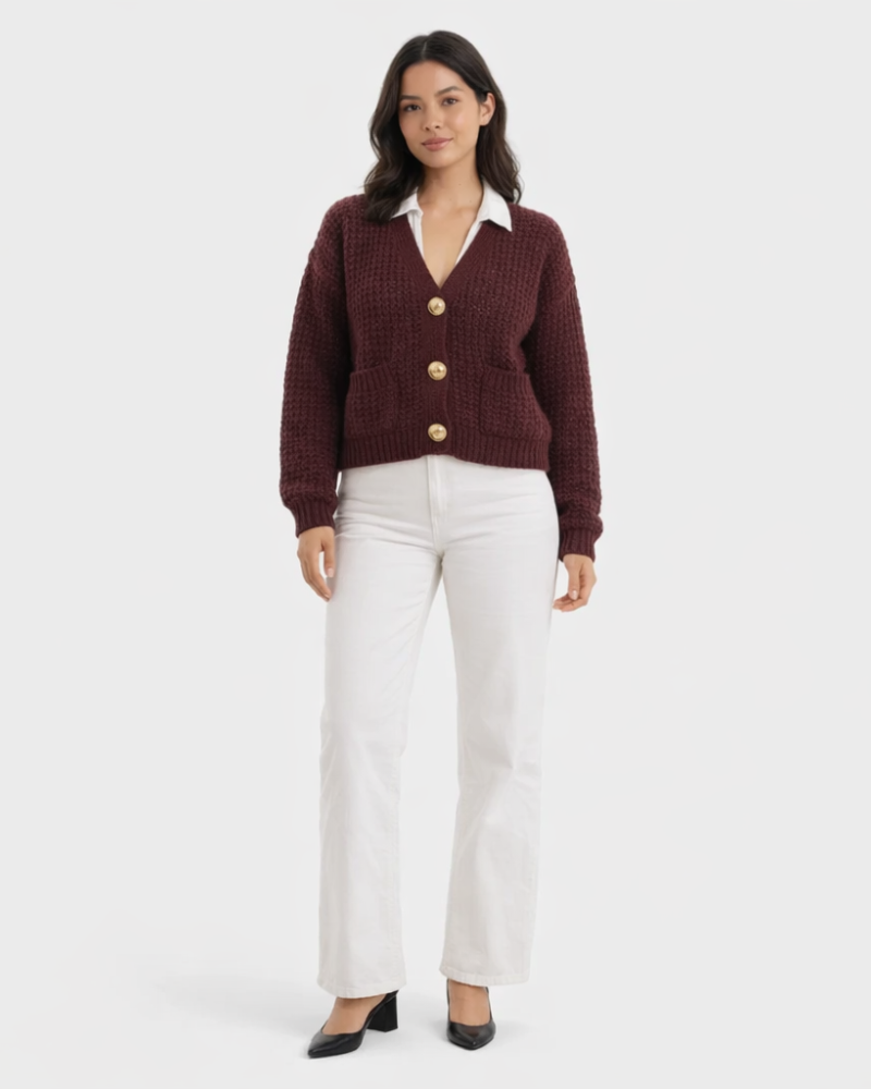 Cardigan scurt Magda pentru femei din tricot – Pulover moale cu nasturi elegant