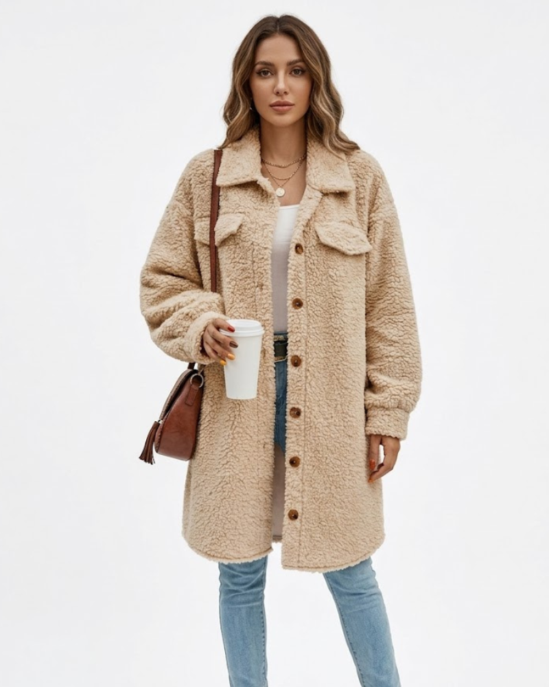 Sherrie Cappotto Teddy Donna Oversize – Weicher und Warmer Wintermantel im Modernen Stil
