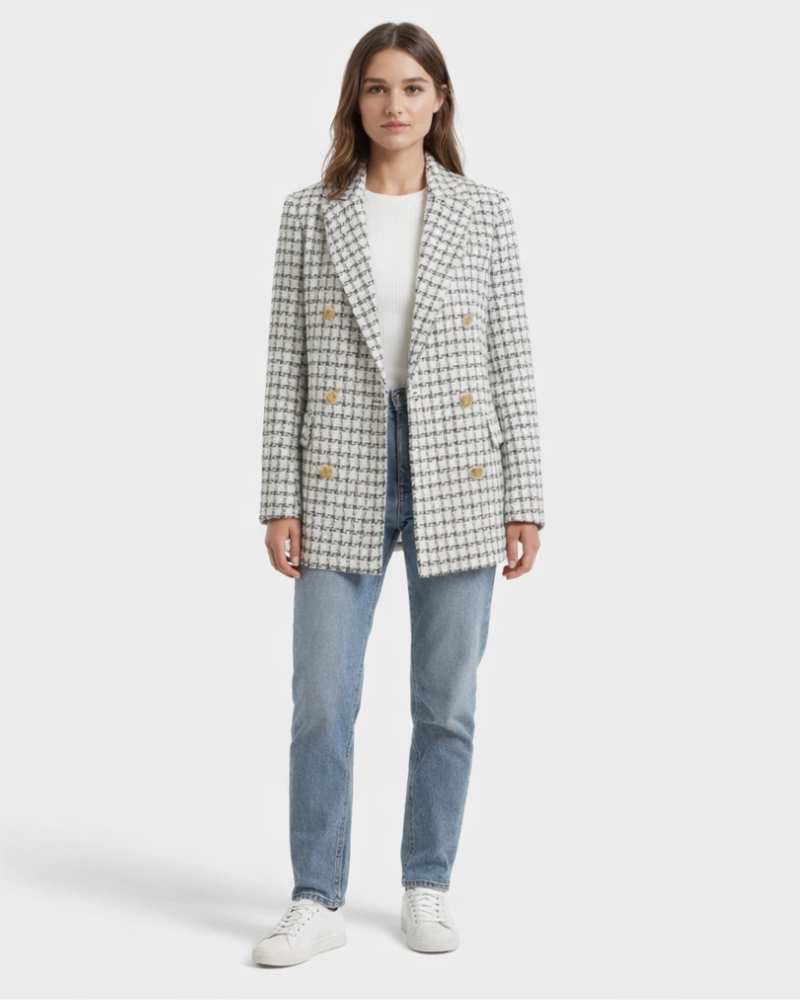 Sacou Veronica pentru femei din tweed – jachetă elegantă cu nasture clasic simplu