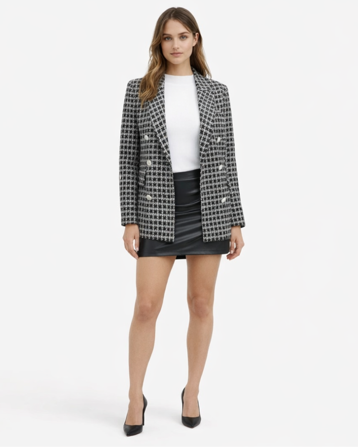Sacou Veronica pentru femei din tweed – jachetă elegantă cu nasture clasic simplu