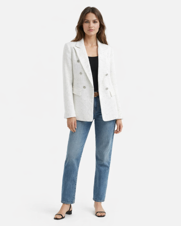 Sacou Veronica pentru femei din tweed – jachetă elegantă cu nasture clasic simplu