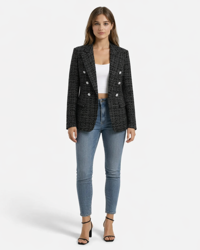 Sacou Veronica pentru femei din tweed – jachetă elegantă cu nasture clasic simplu