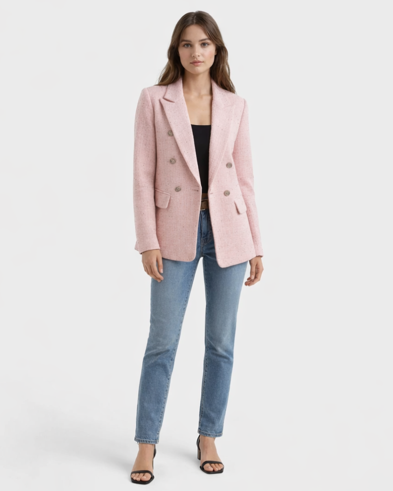 Sacou Veronica pentru femei din tweed – jachetă elegantă cu nasture clasic simplu
