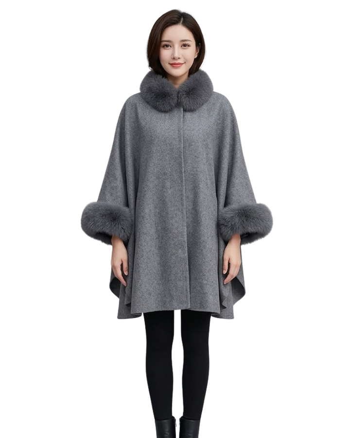 Raffaella Mantella Donna Oversize – plášťová bunda s límcem z kožešiny a netopýřími rukávy