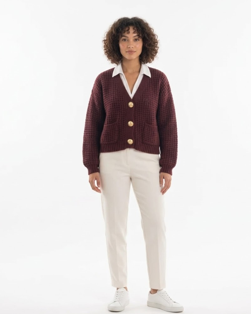 Cardigan scurt Magda pentru femei din tricot – Pulover moale cu nasturi elegant