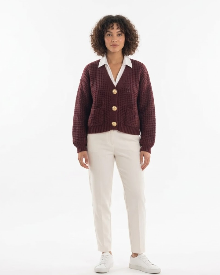 Cardigan scurt Magda pentru femei din tricot – Pulover moale cu nasturi elegant