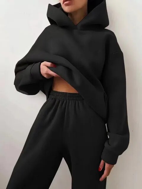 Set hanorac cu glugă și pantaloni de trening pentru femei | De iarnă
