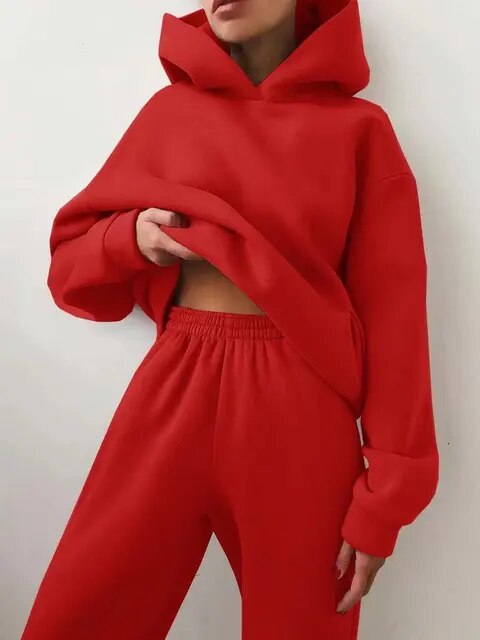 Set hanorac cu glugă și pantaloni de trening pentru femei | De iarnă