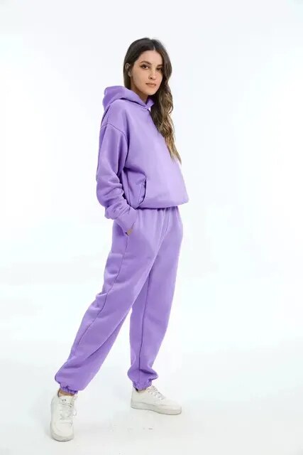 Set hanorac cu glugă și pantaloni de trening pentru femei | De iarnă