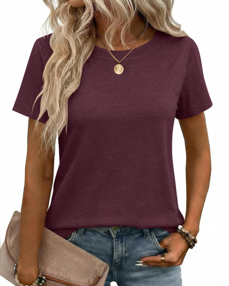 Tricou Kalira pentru femei – Guler rotund, material moale elastic & top casual de bază