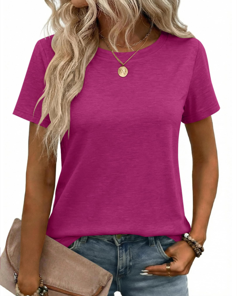 Tricou Kalira pentru femei – Guler rotund, material moale elastic & top casual de bază