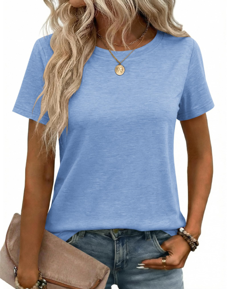 Tricou Kalira pentru femei – Guler rotund, material moale elastic & top casual de bază