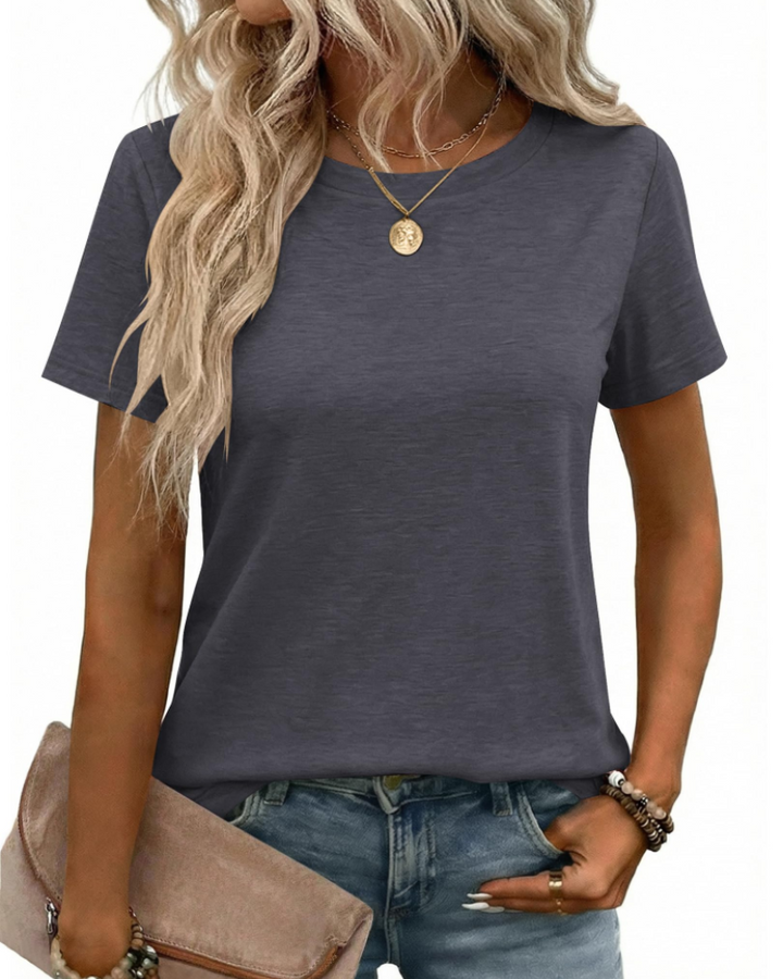 Tricou Kalira pentru femei – Guler rotund, material moale elastic & top casual de bază