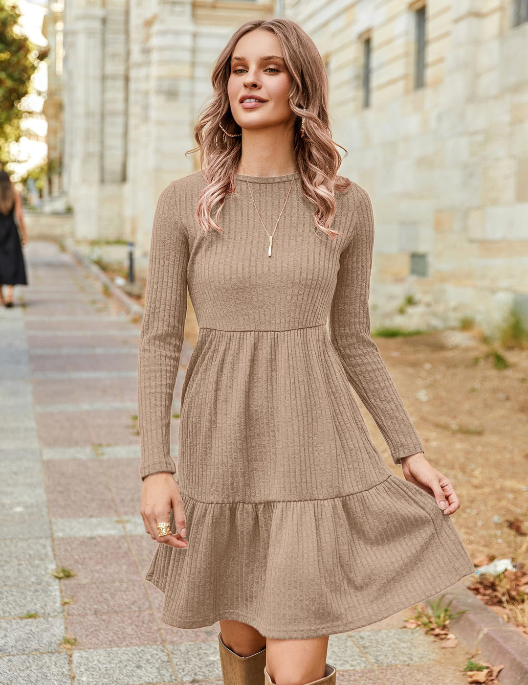 Lakelyn Vestito Donna Autunno – Maniche Lunghe, Collo Tondo & Tasche con Linea A Elegante