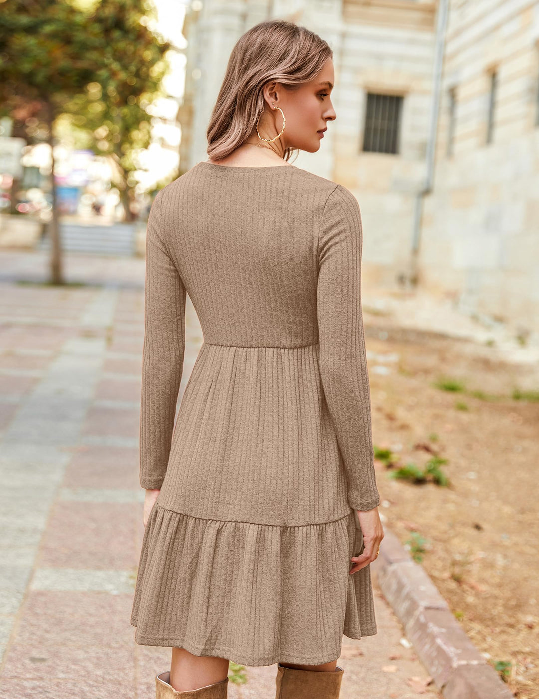Lakelyn Vestito Donna Autunno – Maniche Lunghe, Collo Tondo & Tasche con Linea A Elegante