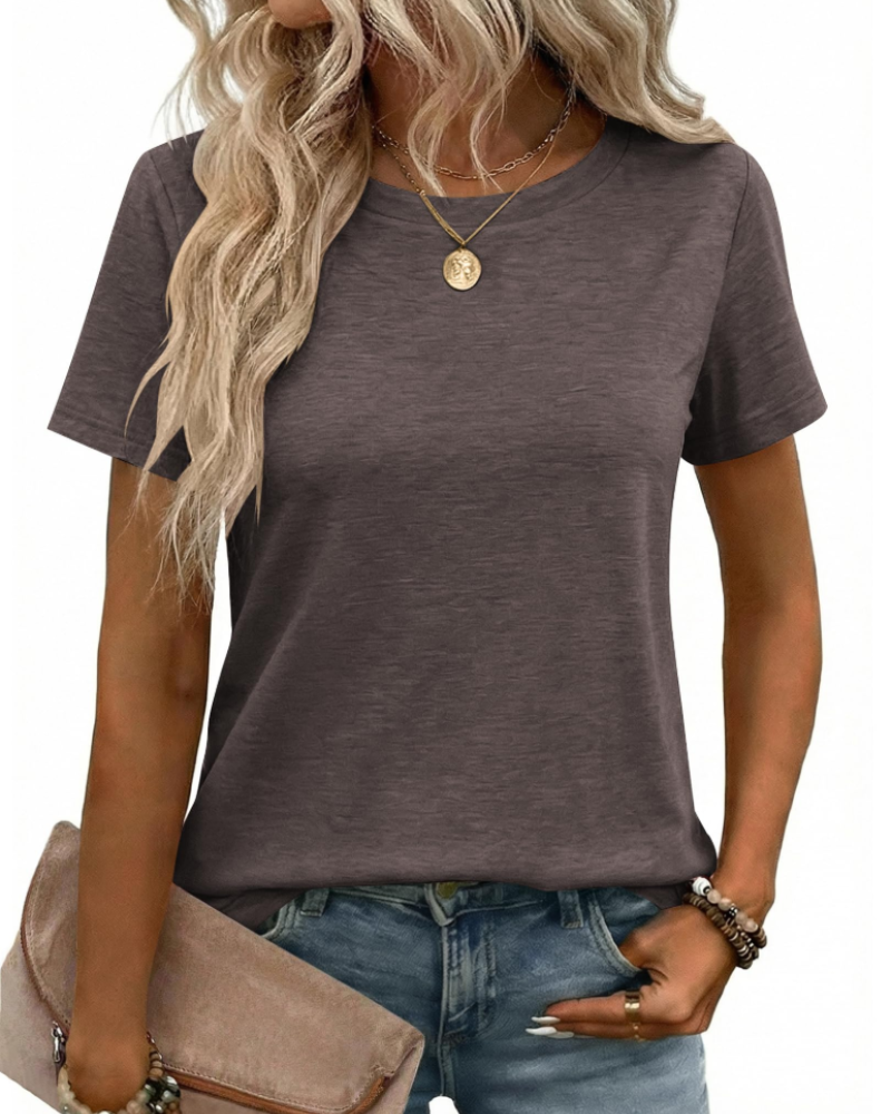 Camiseta Kim para mujer – Cuello redondo, mangas cortas y básico elástico casual