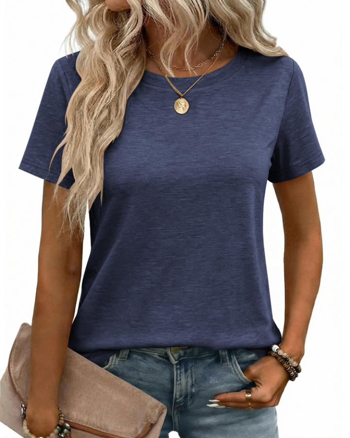 Camiseta Kim para mujer – Cuello redondo, mangas cortas y básico elástico casual