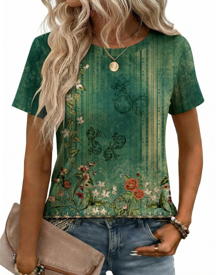 Camiseta Kim para mujer – Cuello redondo, mangas cortas y básico elástico casual