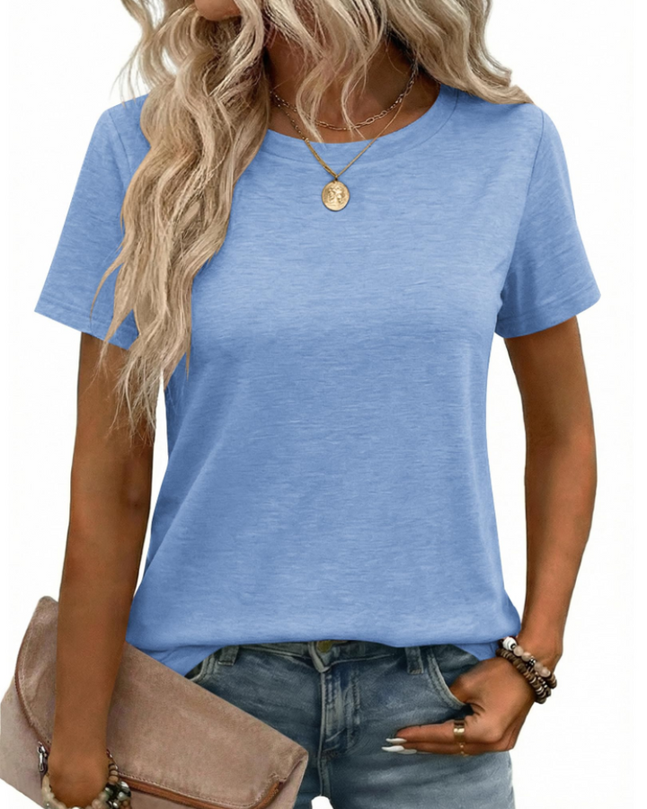 Camiseta Kim para mujer – Cuello redondo, mangas cortas y básico elástico casual