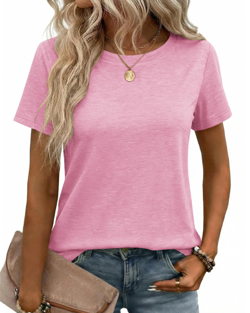 Camiseta Kim para mujer – Cuello redondo, mangas cortas y básico elástico casual