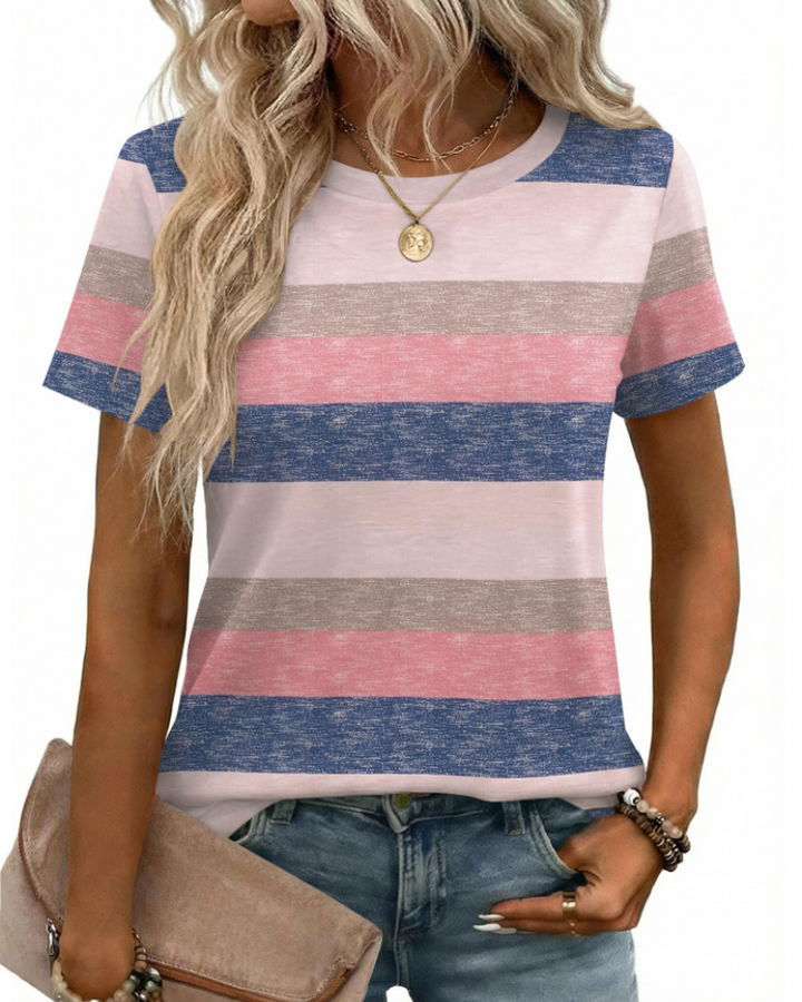 Camiseta Kim para mujer – Cuello redondo, mangas cortas y básico elástico casual