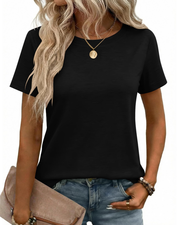 Camiseta Kim para mujer – Cuello redondo, mangas cortas y básico elástico casual