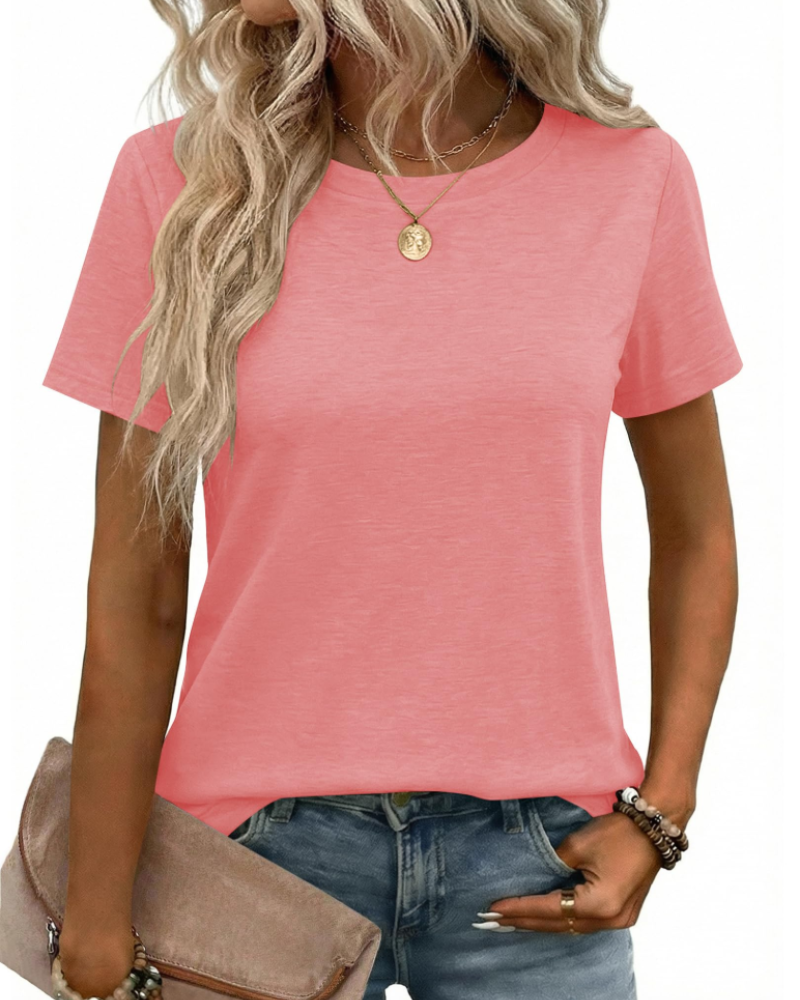 Camiseta Kim para mujer – Cuello redondo, mangas cortas y básico elástico casual