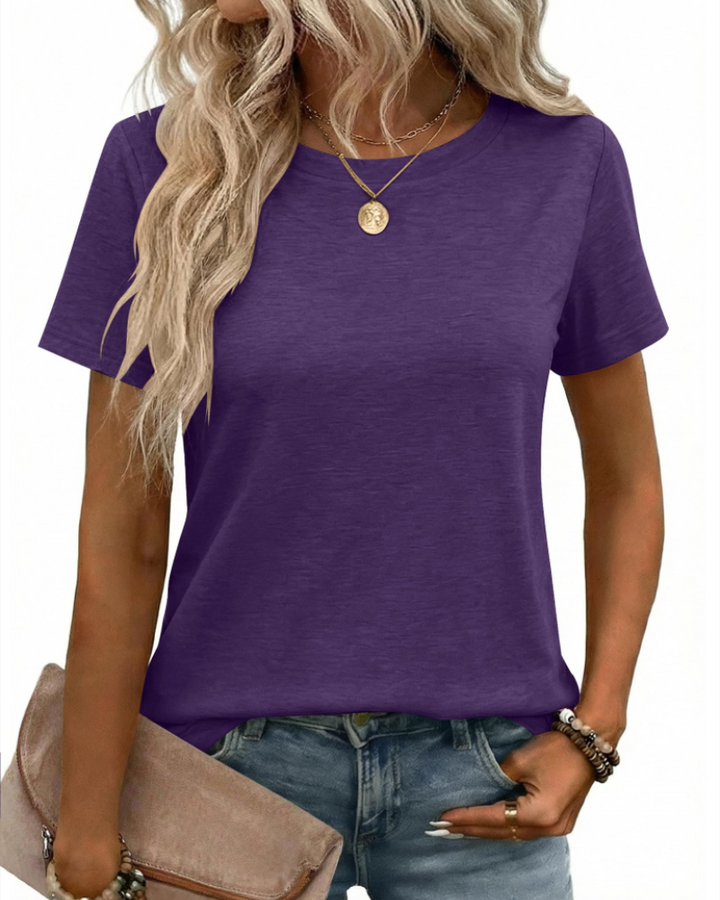 Camiseta Kim para mujer – Cuello redondo, mangas cortas y básico elástico casual