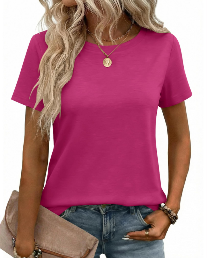 Camiseta Kim para mujer – Cuello redondo, mangas cortas y básico elástico casual