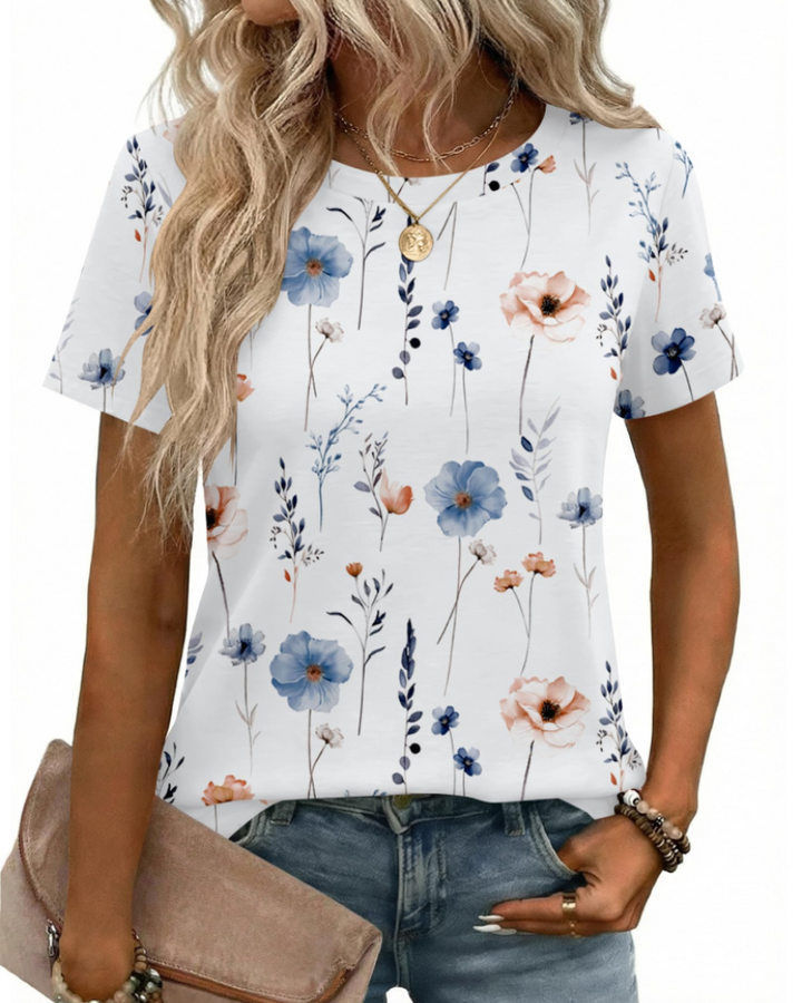 Camiseta Kim para mujer – Cuello redondo, mangas cortas y básico elástico casual