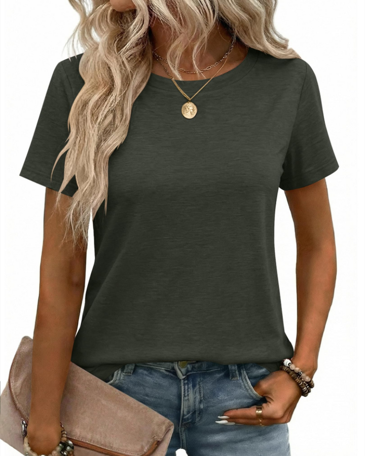 Camiseta Kim para mujer – Cuello redondo, mangas cortas y básico elástico casual