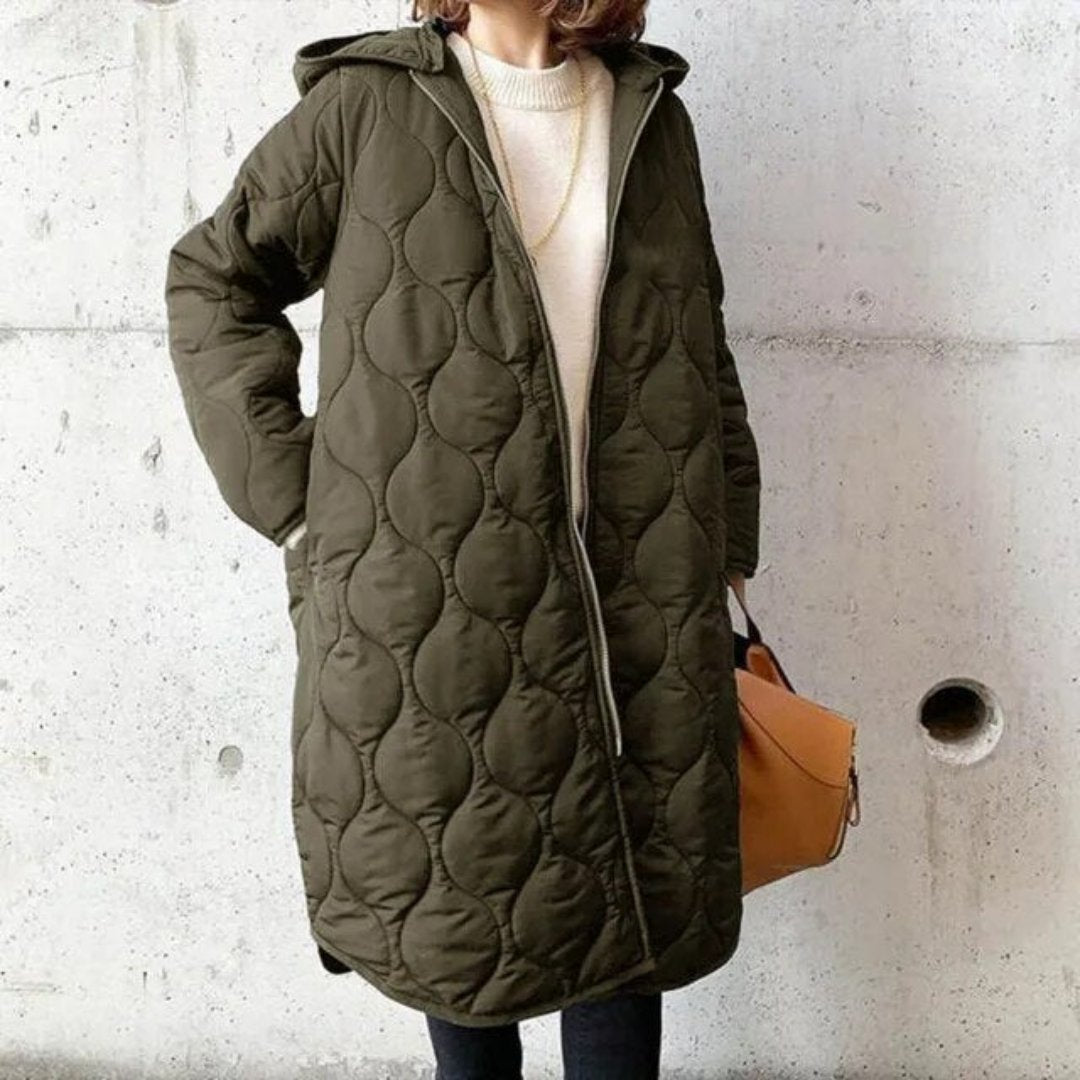 Chaqueta de invierno acolchada para mujer con cremallera | larga