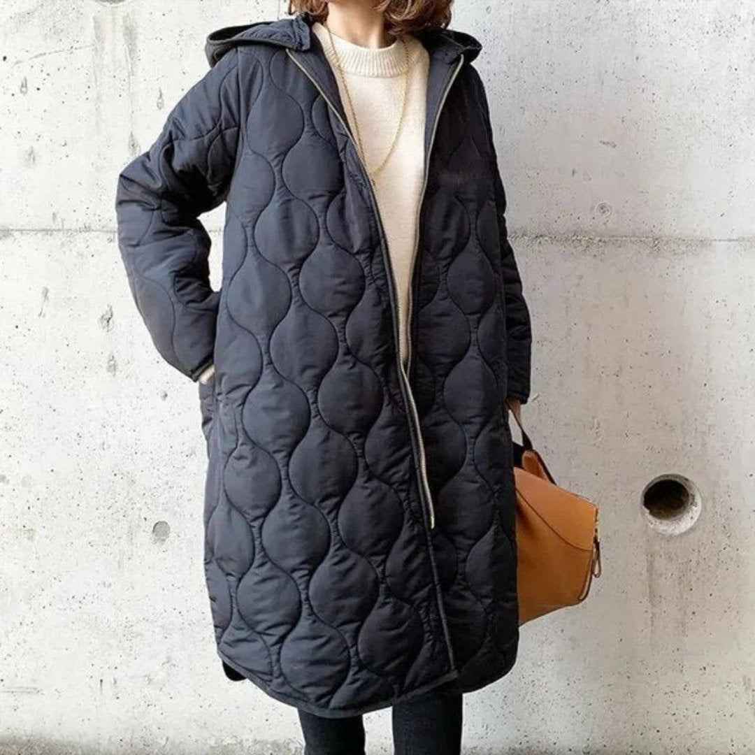 Chaqueta de invierno acolchada para mujer con cremallera | larga